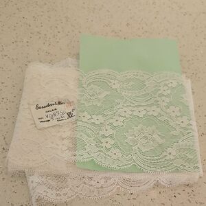 Eurodentelles White and Mint Green Lace Fabric